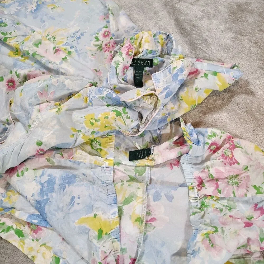 Lauren Ralph Lauren Floral Pajama Set Romantic Sleepwear XL L Cottagecore Soft - Picture 12 of 13